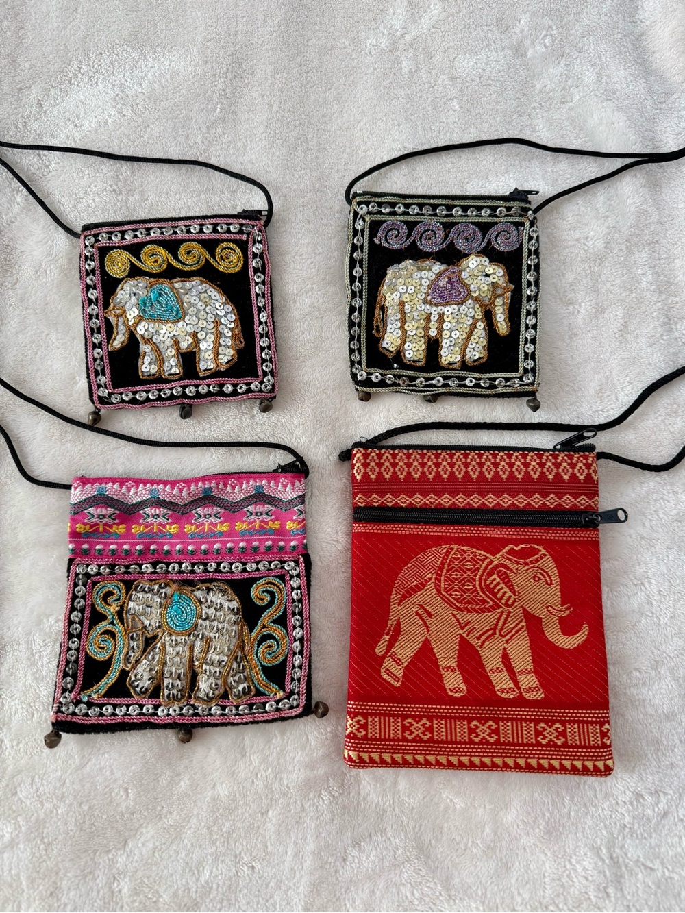Thai Elephant Crossbody Purses Lot of 4 Sequin Embroidered Boho Bags